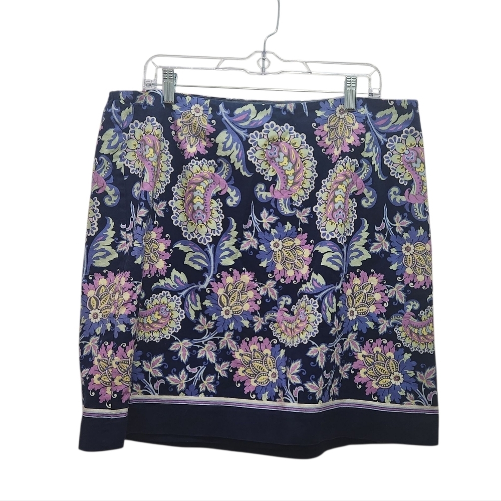 Talbots Plus 16W Navy Purple Paisley Floral Skirt Stretchy - Picture 3 of 6